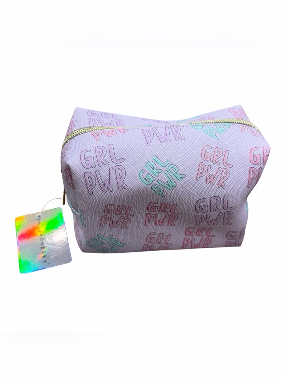 GRL PWR Zipper Cosmetic Makeup Case Travel Bag, Purple Pink, By UnderOneSky, NEW